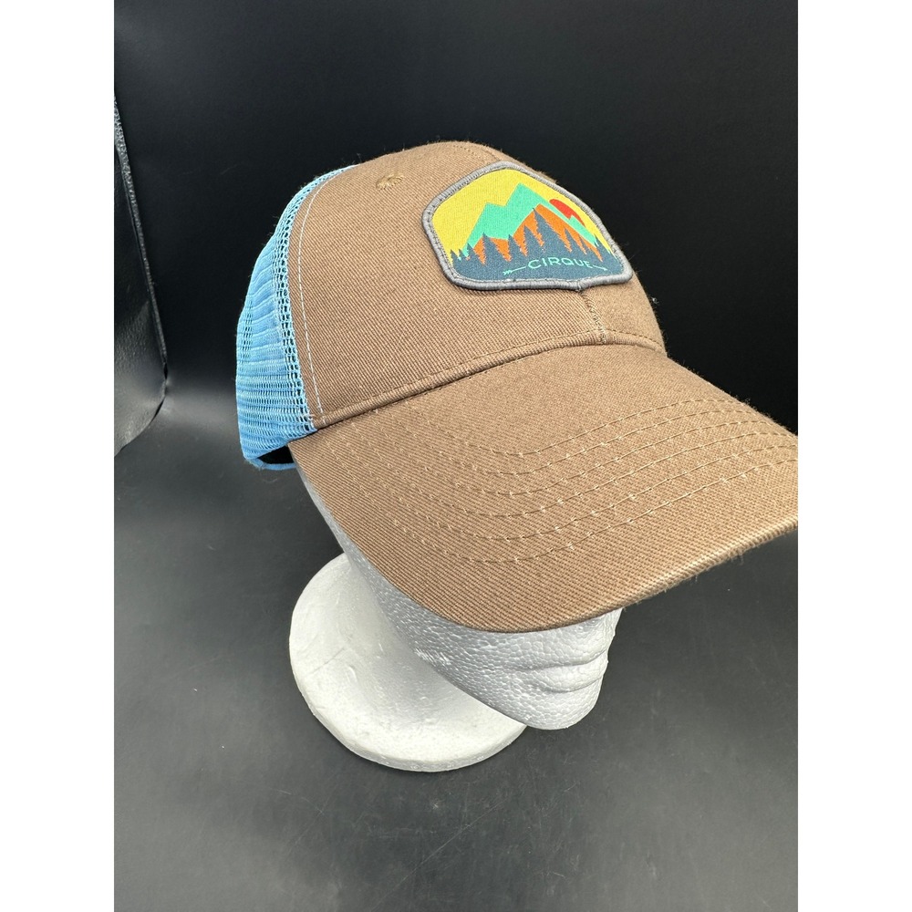 Cirque Mountain Patch Trucker Hat Brown Blue Mesh Adjustable Cap